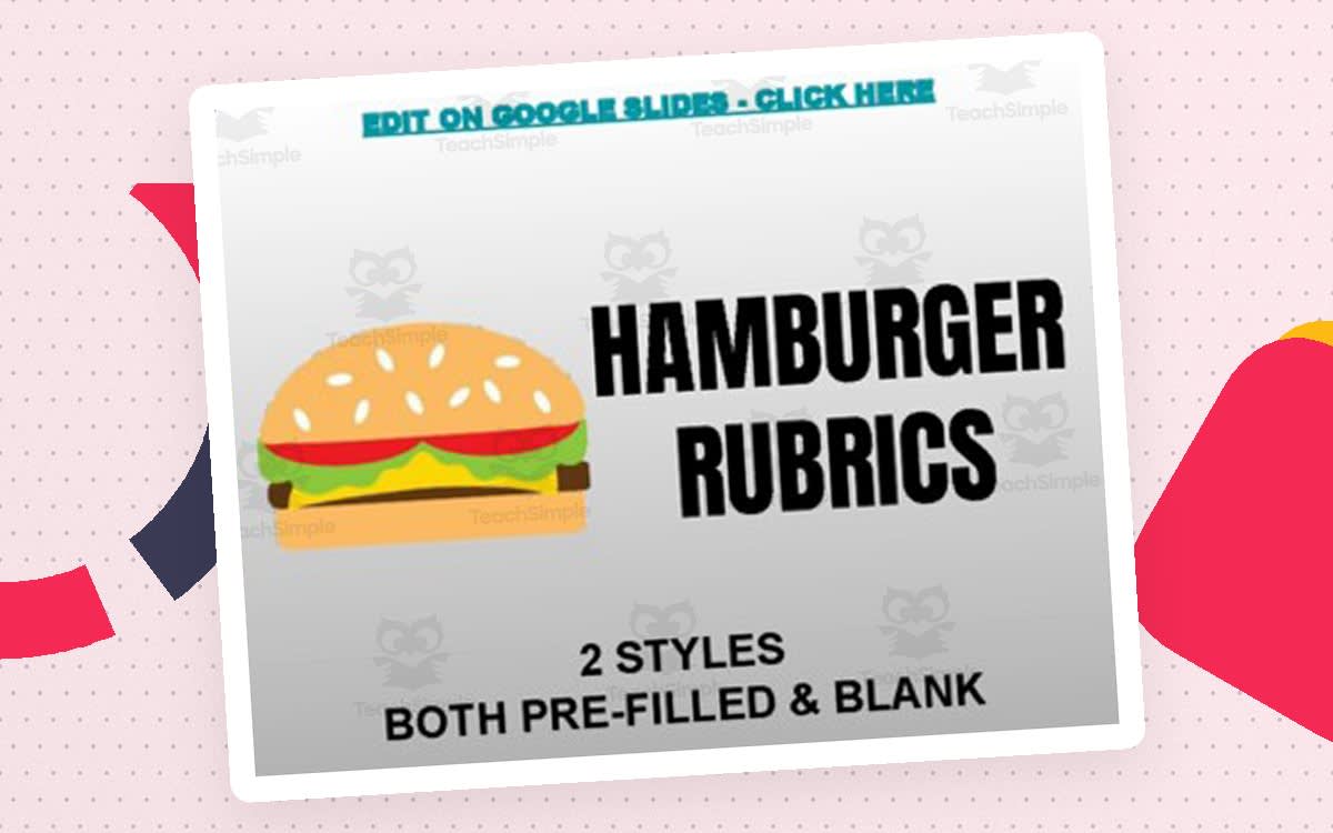 An educational teaching resource from Roombop entitled Hamburger Rubrics (Editable on Google Slides) downloadable at Teach Simple.