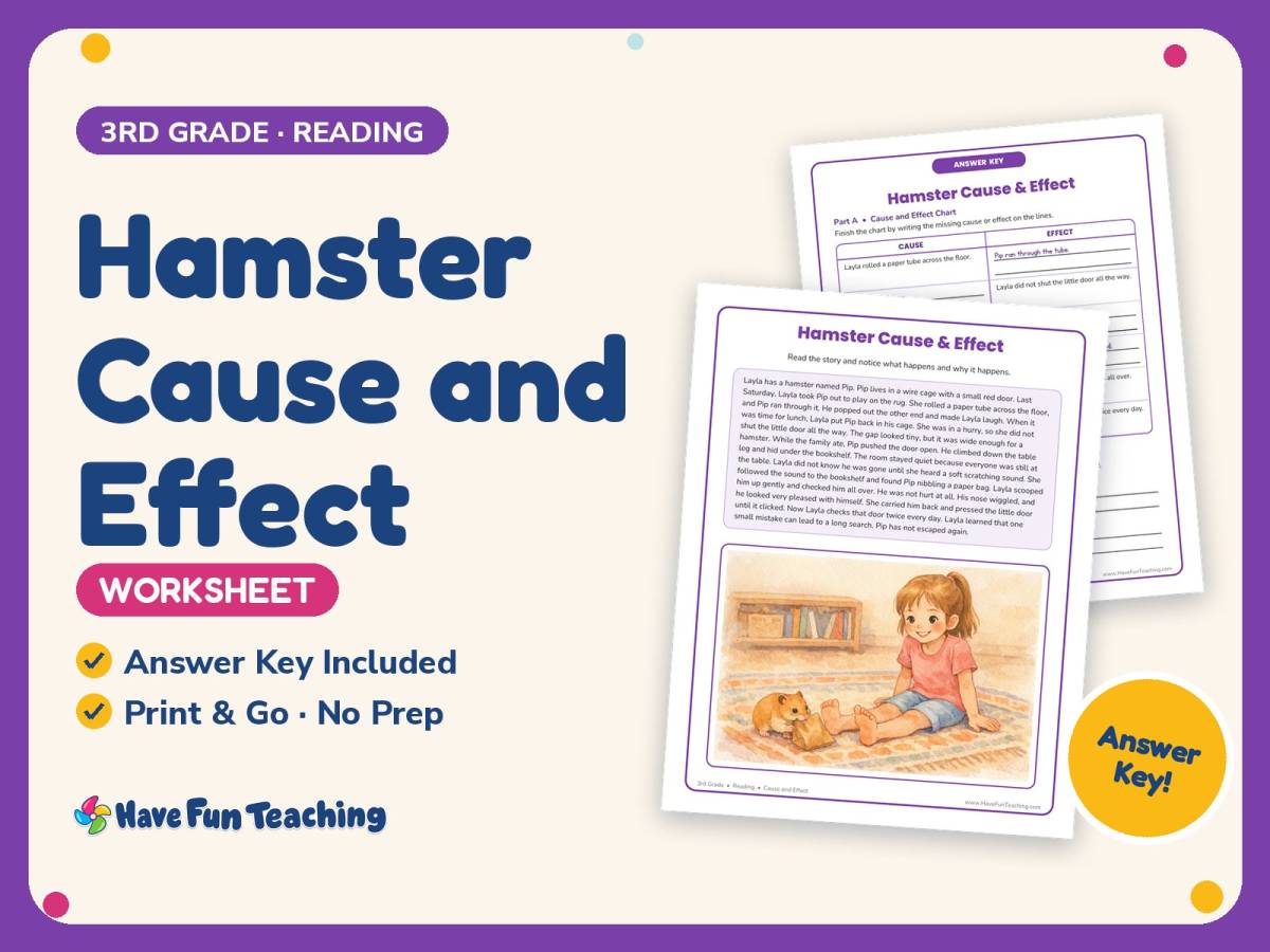 Hamster Cause and Effect Worksheet – 3rd Grade Reading Practice preview