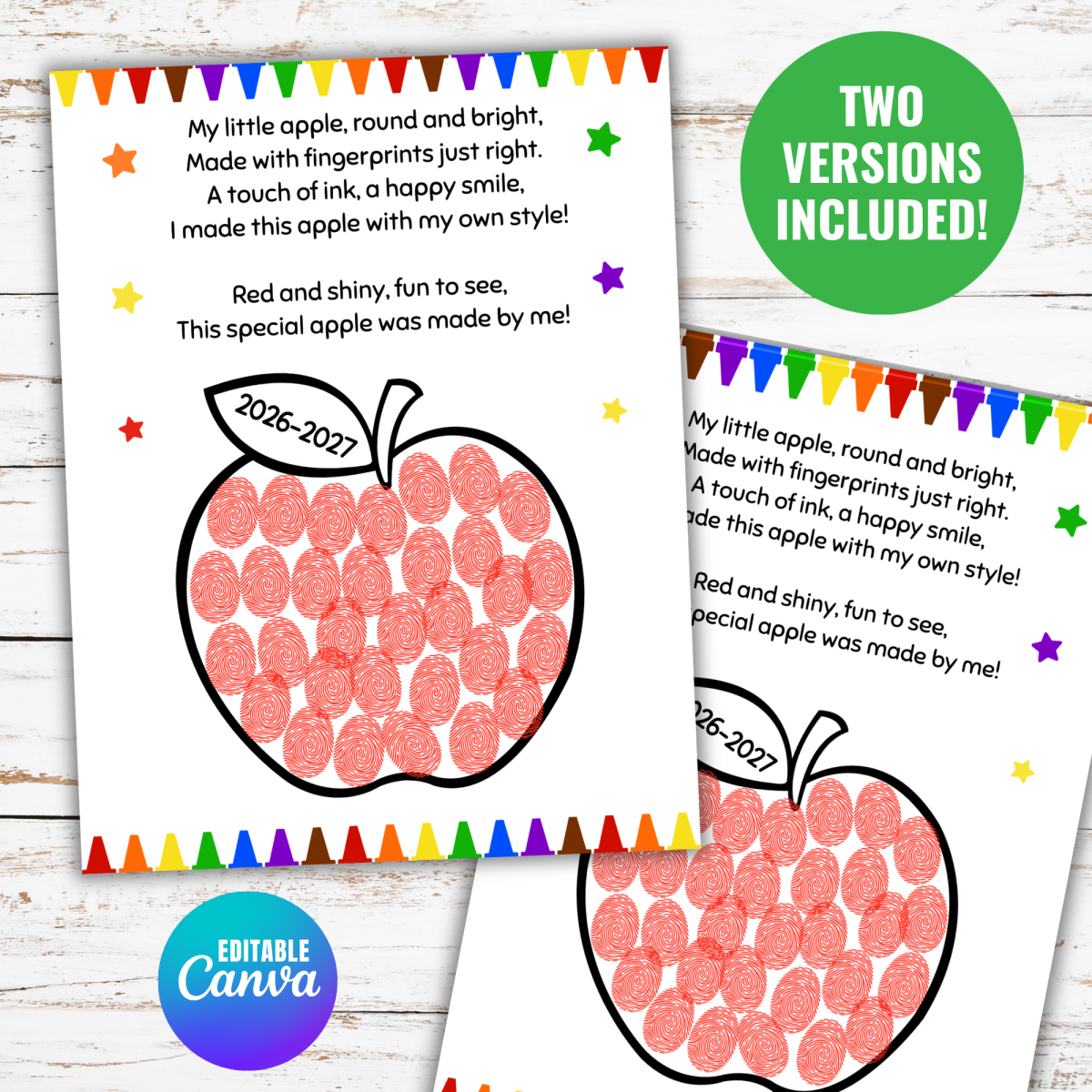 An educational teaching resource from screenzro entitled Handprint First Day of School Apple Craft Preschool Fingerprint Poem downloadable at Teach Simple.