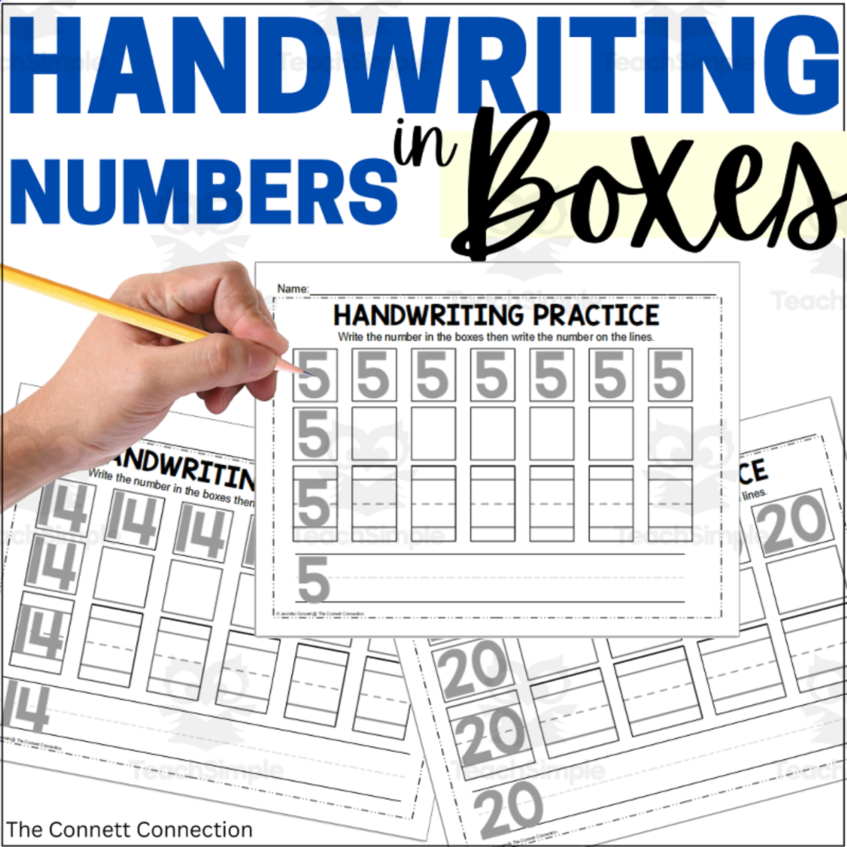 An educational teaching resource from The Connett Connection entitled Handwriting with Boxes for Numbers 1-20 downloadable at Teach Simple.
