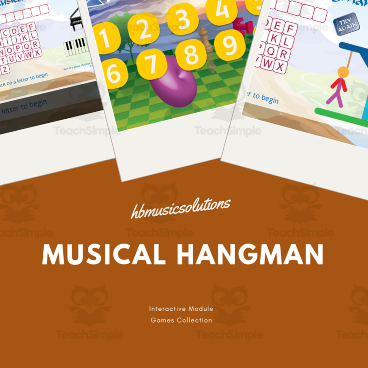 An educational teaching resource from Hbmusicsolutions's Shop entitled Hangman 8 Letters | Interactive Musical Games Activity downloadable at Teach Simple.