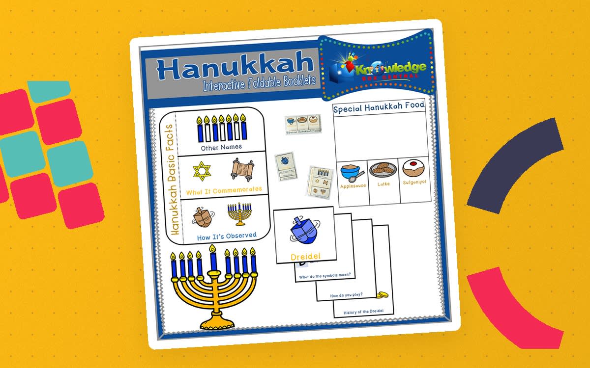 An educational teaching resource from Knowledge Box Central entitled Hanukkah Interactive Foldable Booklets – EBOOK downloadable at Teach Simple.