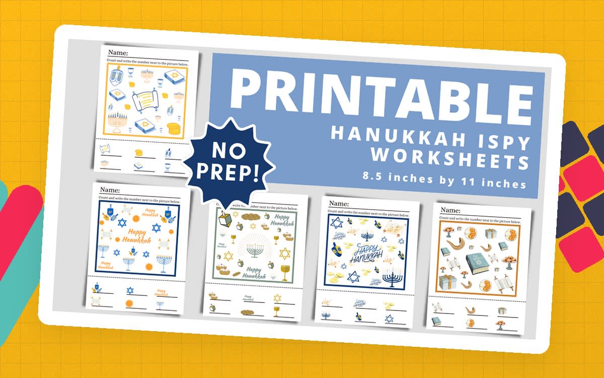 An educational teaching resource from Teacher Jenny entitled Hanukkah iSpy Printable Counting Worksheets downloadable at Teach Simple.
