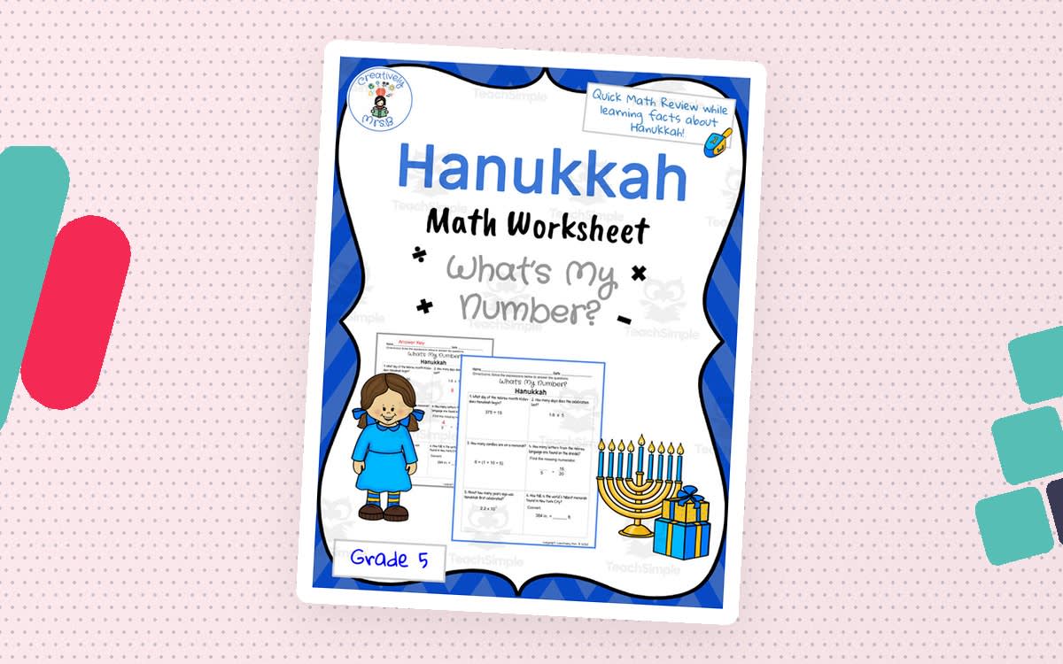 An educational teaching resource from Creatively Mrs. B entitled Hanukkah Math Trivia Worksheet downloadable at Teach Simple.