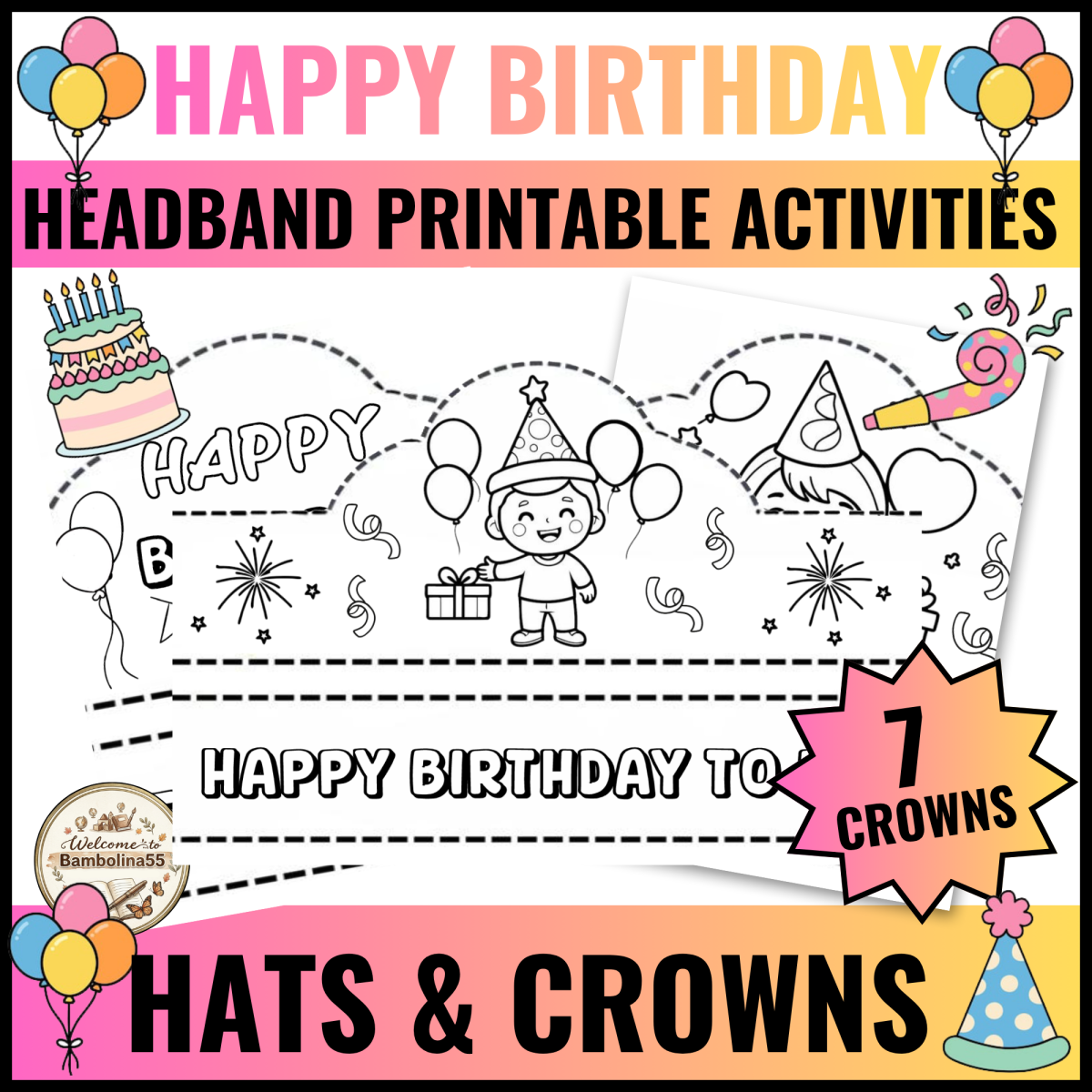 Happy Birthday Crown Hats Headbands Printable Crafts preview