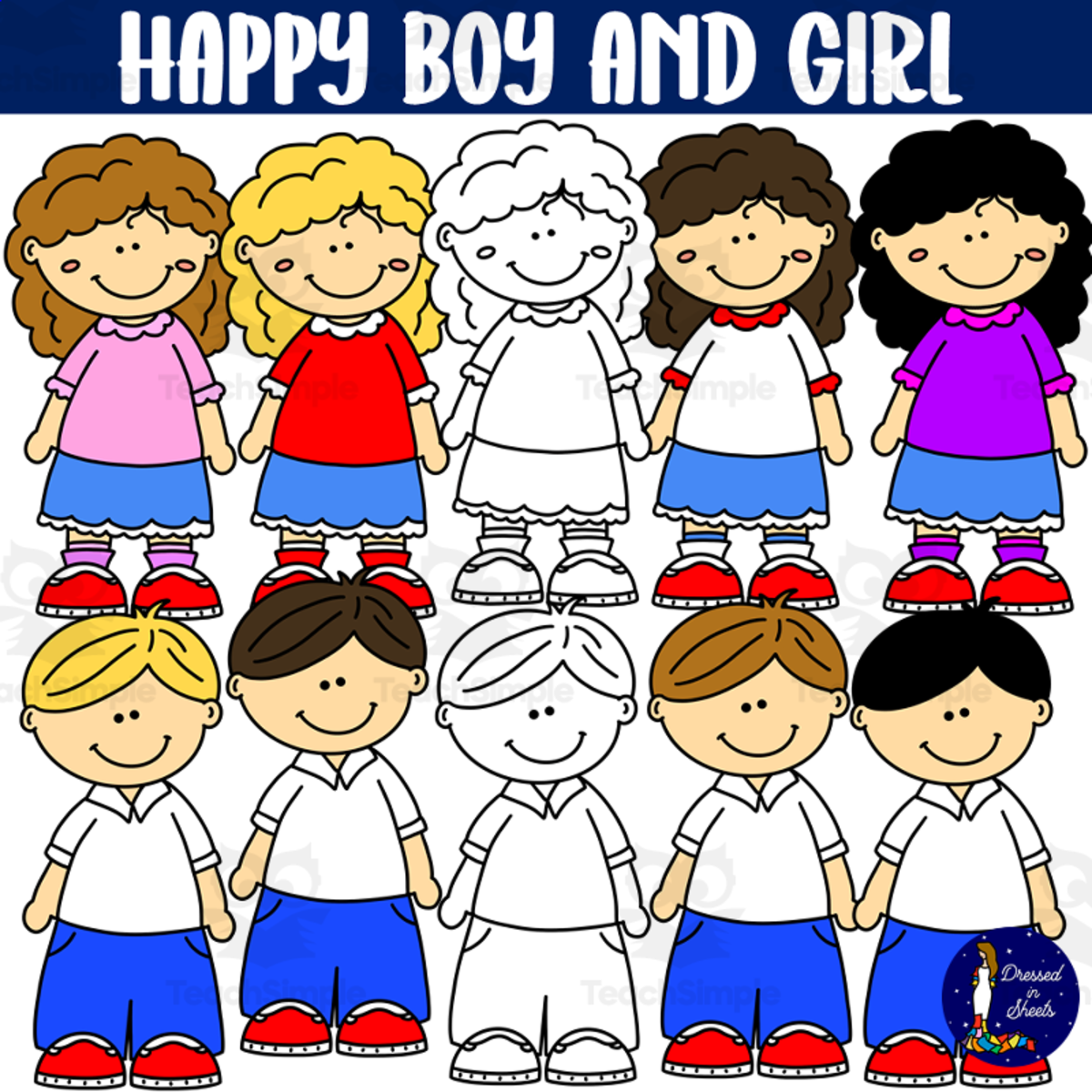 An educational teaching resource from Soumara Siddiqui entitled Happy Boy and Girl downloadable at Teach Simple.