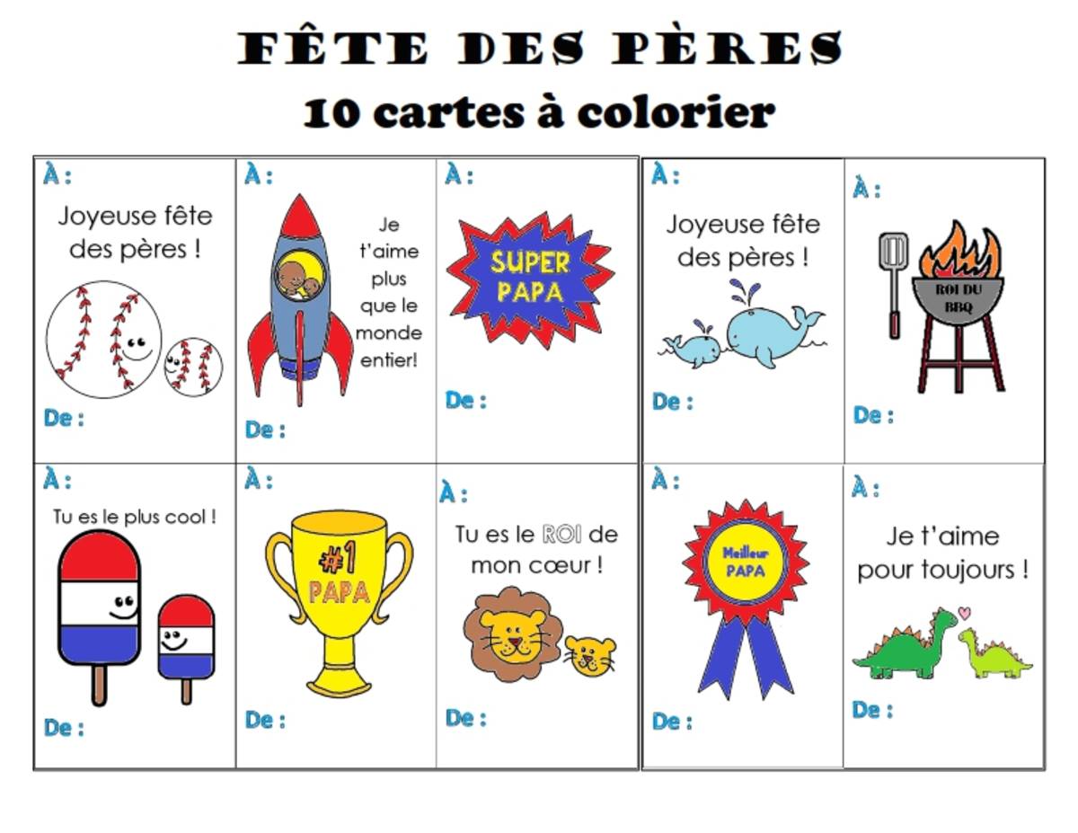 An educational teaching resource from Brave Education entitled Happy Father's Day Cards ( French Version ) downloadable at Teach Simple.
