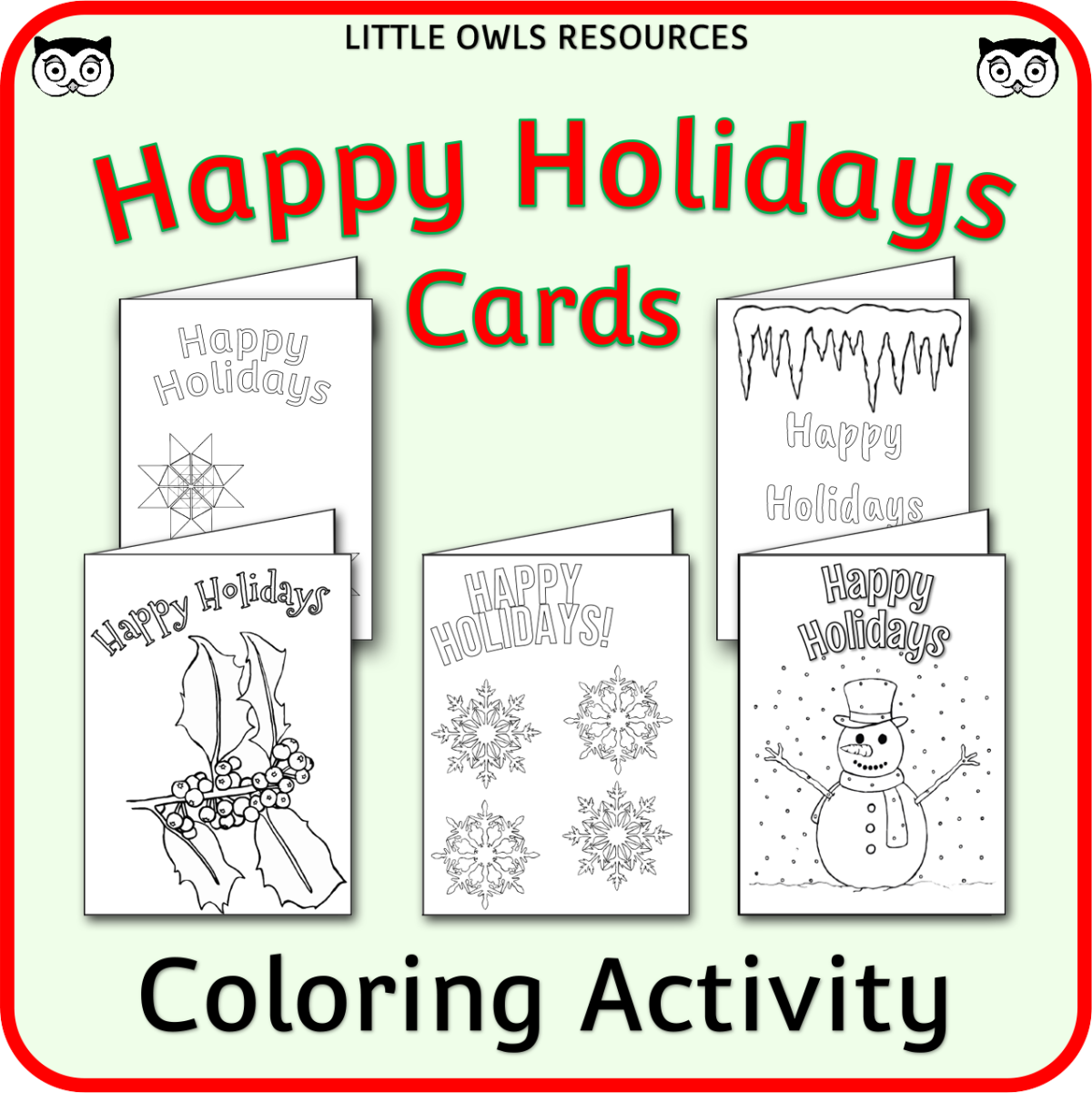 An educational teaching resource from Little Owls Resources entitled Happy Holidays - Vertical Template Cards downloadable at Teach Simple.