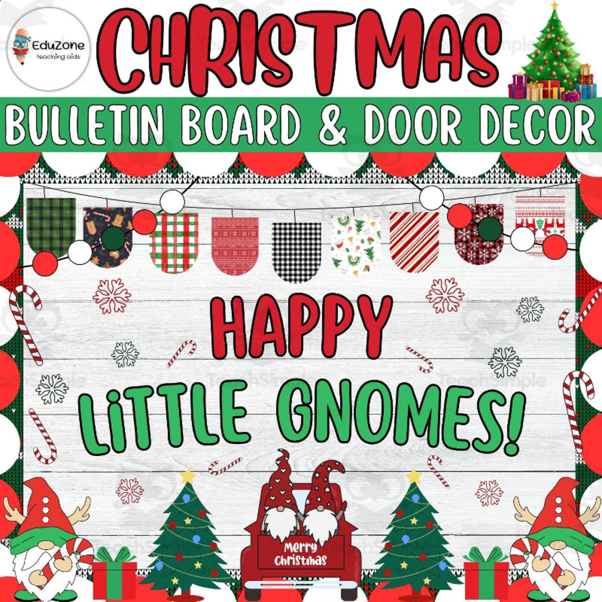 An educational teaching resource from Style Your Classroom entitled Happy little gnomes! Bulletin Board and Door Decor Ideas for Christmas downloadable at Teach Simple.