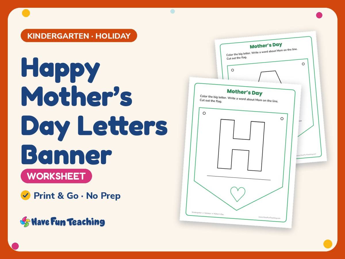 Happy Mother’s Day Letters Banner Worksheet – Kindergarten Holiday preview