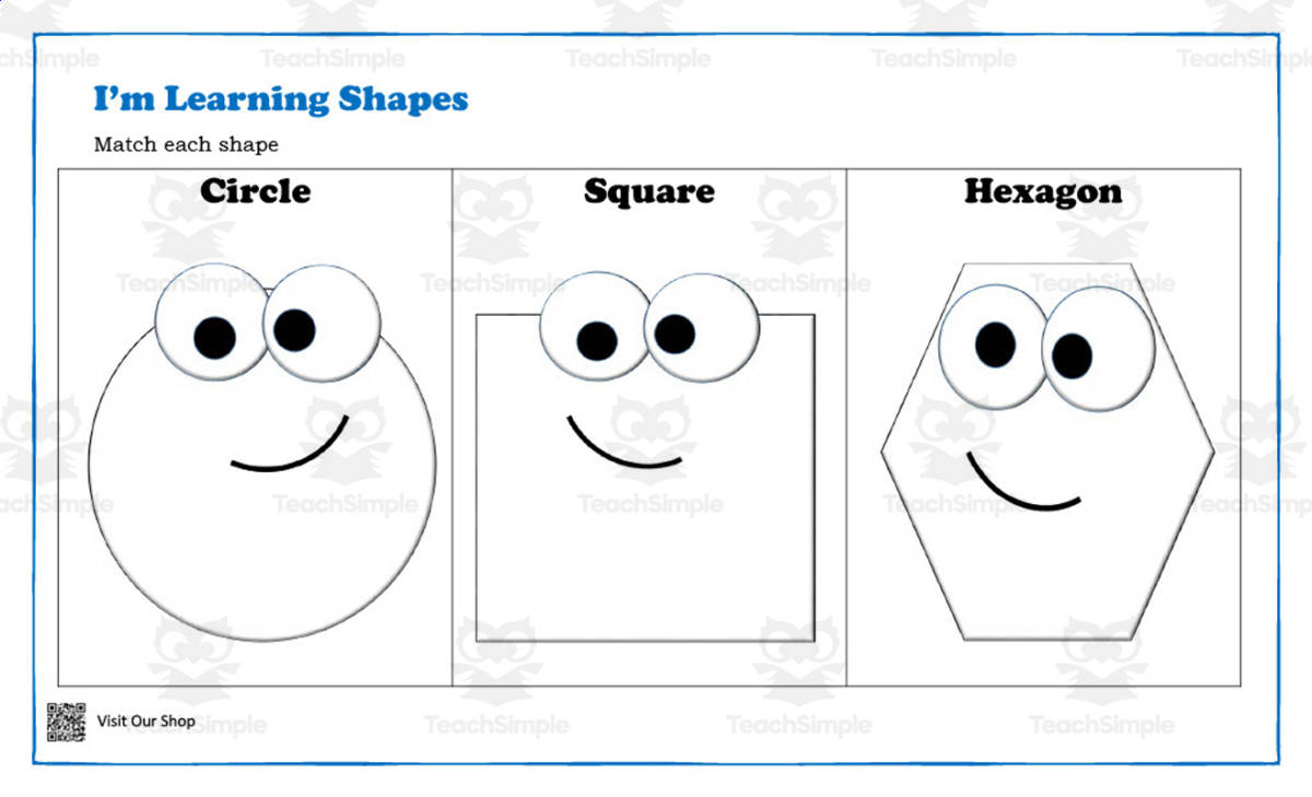 An educational teaching resource from KD's Kids School Shop entitled Happy Shapes Matching Activity #2 downloadable at Teach Simple.