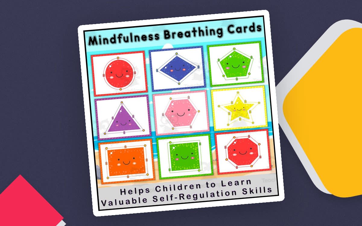An educational teaching resource from Kids Adventure Yoga entitled Happy Shapes – Mindful Breathing Cards for Kids downloadable at Teach Simple.