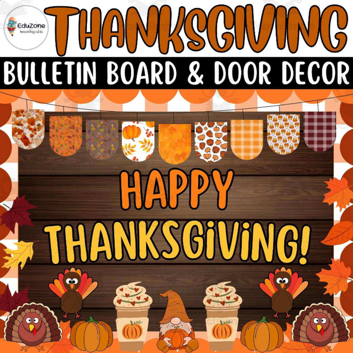 An educational teaching resource from Style Your Classroom entitled Happy Thanksgiving!: Bulletin Board and Door Decor kit Crafts downloadable at Teach Simple.