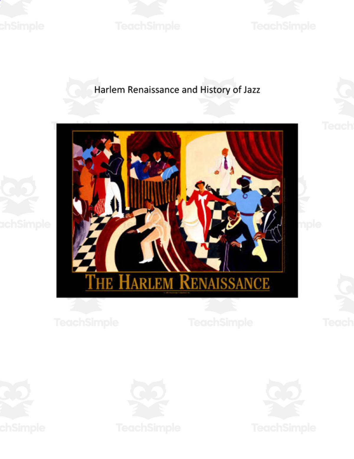 An educational teaching resource from Creative Educator entitled Harlem Renaissance and History of Jazz Lesson downloadable at Teach Simple.