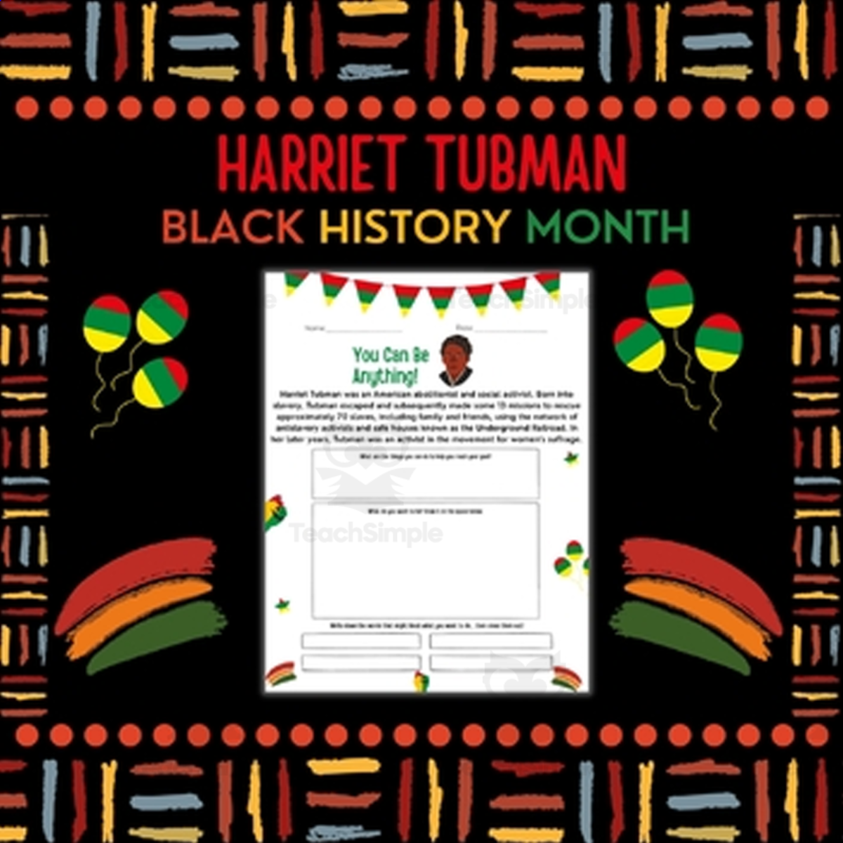 An educational teaching resource from Style Your Classroom entitled Harriet Tubman Biography Reading Black History Month Social Studies. downloadable at Teach Simple.