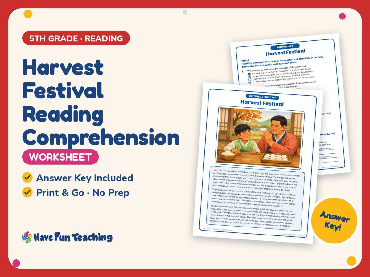 Harvest Festival Reading Comprehension Worksheet – 5th Grade Practice preview