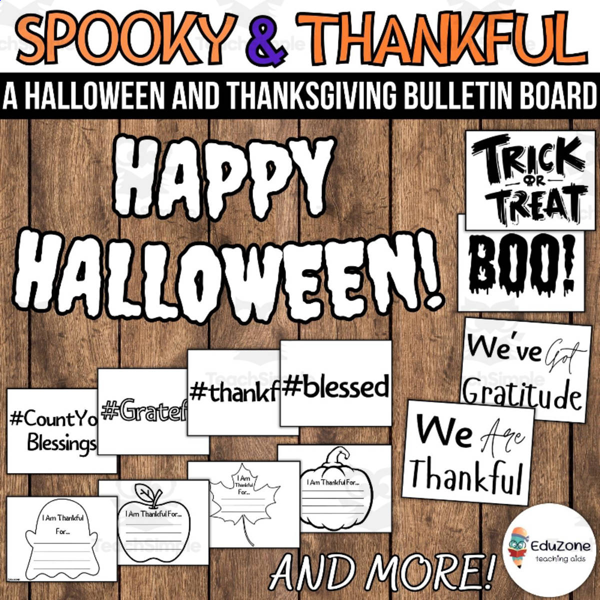 An educational teaching resource from Style Your Classroom entitled Haunted and Grateful A Halloween and Thanksgiving Bulletin Board downloadable at Teach Simple.