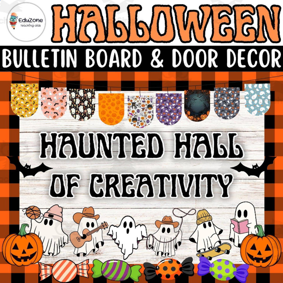 An educational teaching resource from Style Your Classroom entitled Haunted Hall of Creativityf: Bulletin Board and Door Decor Craft Kit downloadable at Teach Simple.