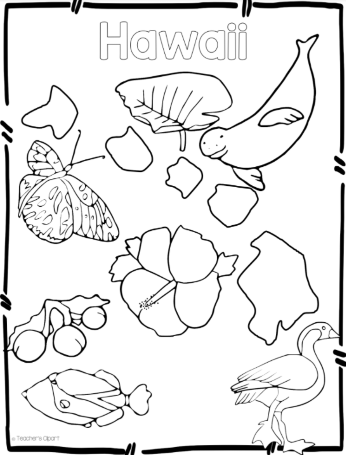 An educational teaching resource from Teacher's Clipart entitled Hawaii State Symbols Clip Art downloadable at Teach Simple.
