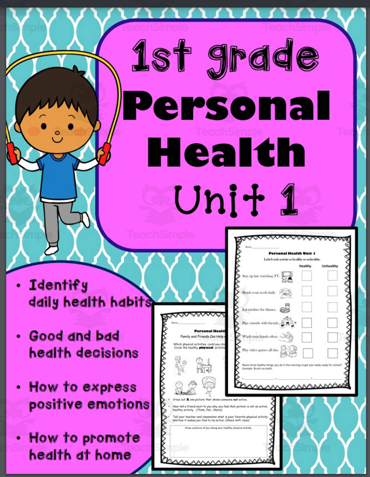An educational teaching resource from K-5 Treasures entitled Health 1st Grade Unit 1: Personal Health downloadable at Teach Simple.