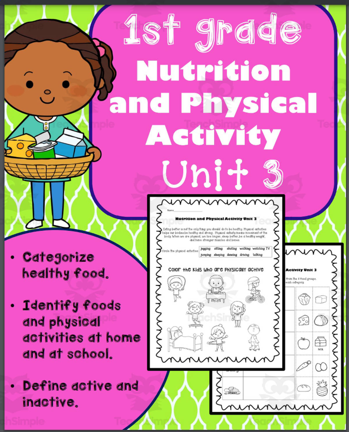 An educational teaching resource from K-5 Treasures entitled Health 1st Grade Unit 3: Nutrition and Physical Activity downloadable at Teach Simple.