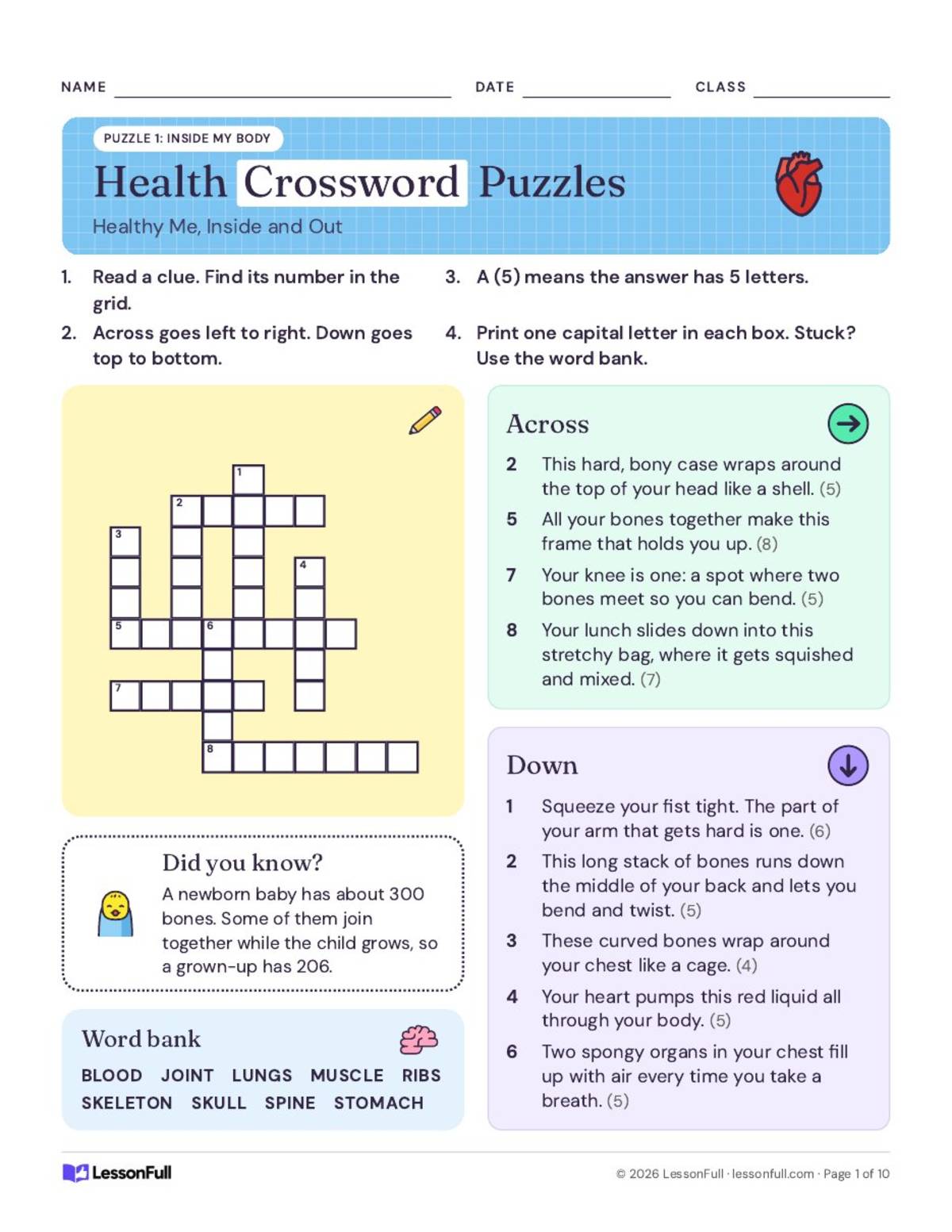 Health Crossword Puzzles – Grades 2–5 Vocabulary preview