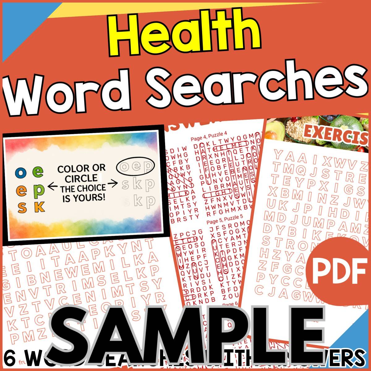 An educational teaching resource from Cored Education entitled Health Word Search: 1 Page Sample (PDF) downloadable at Teach Simple.