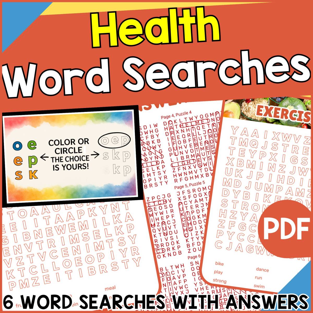 An educational teaching resource from Cored Education entitled Health Word Searches (PDF) downloadable at Teach Simple.