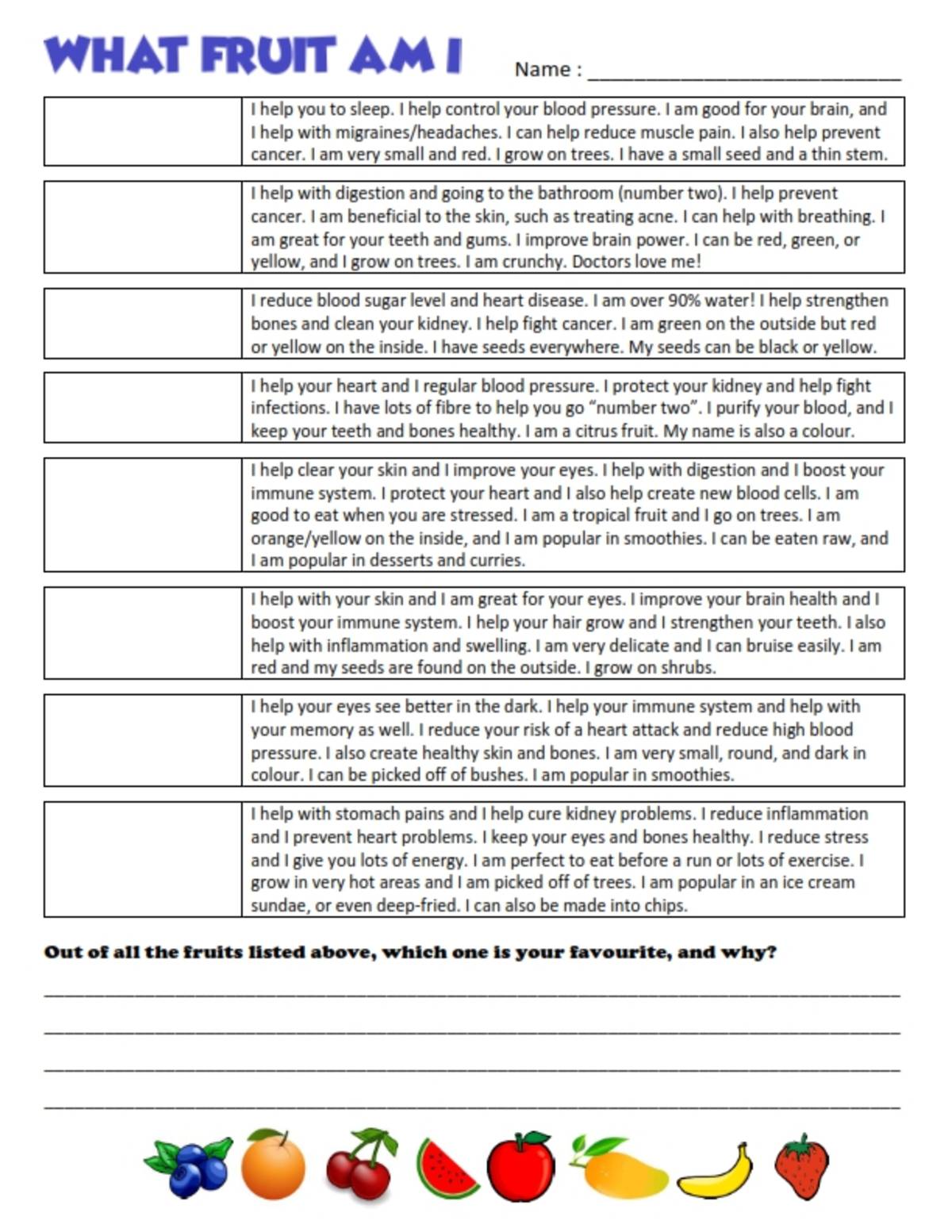 An educational teaching resource from Brave Education entitled Health Worksheets: What Am I? downloadable at Teach Simple.