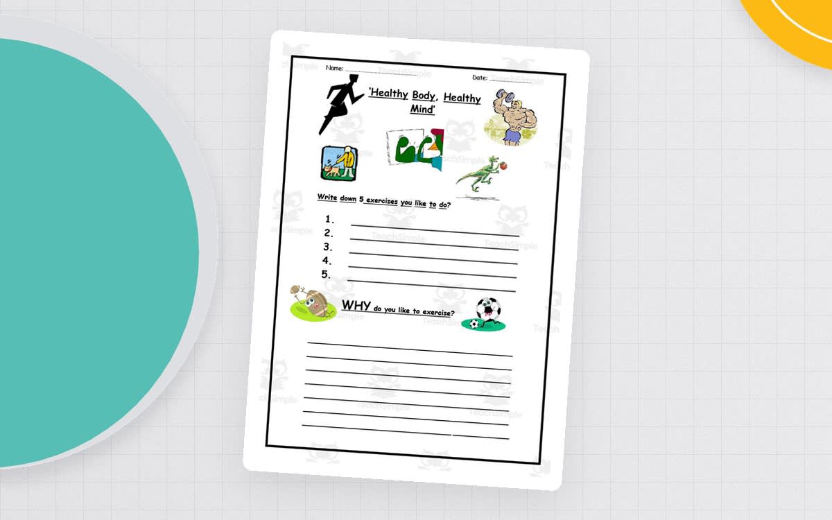 An educational teaching resource from Elementary Resources 4 U entitled Healthy Body, Healthy Mind Worksheet downloadable at Teach Simple.