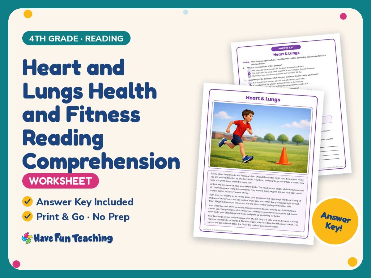 Heart and Lungs Health and Fitness Reading Worksheet – 4th Grade preview
