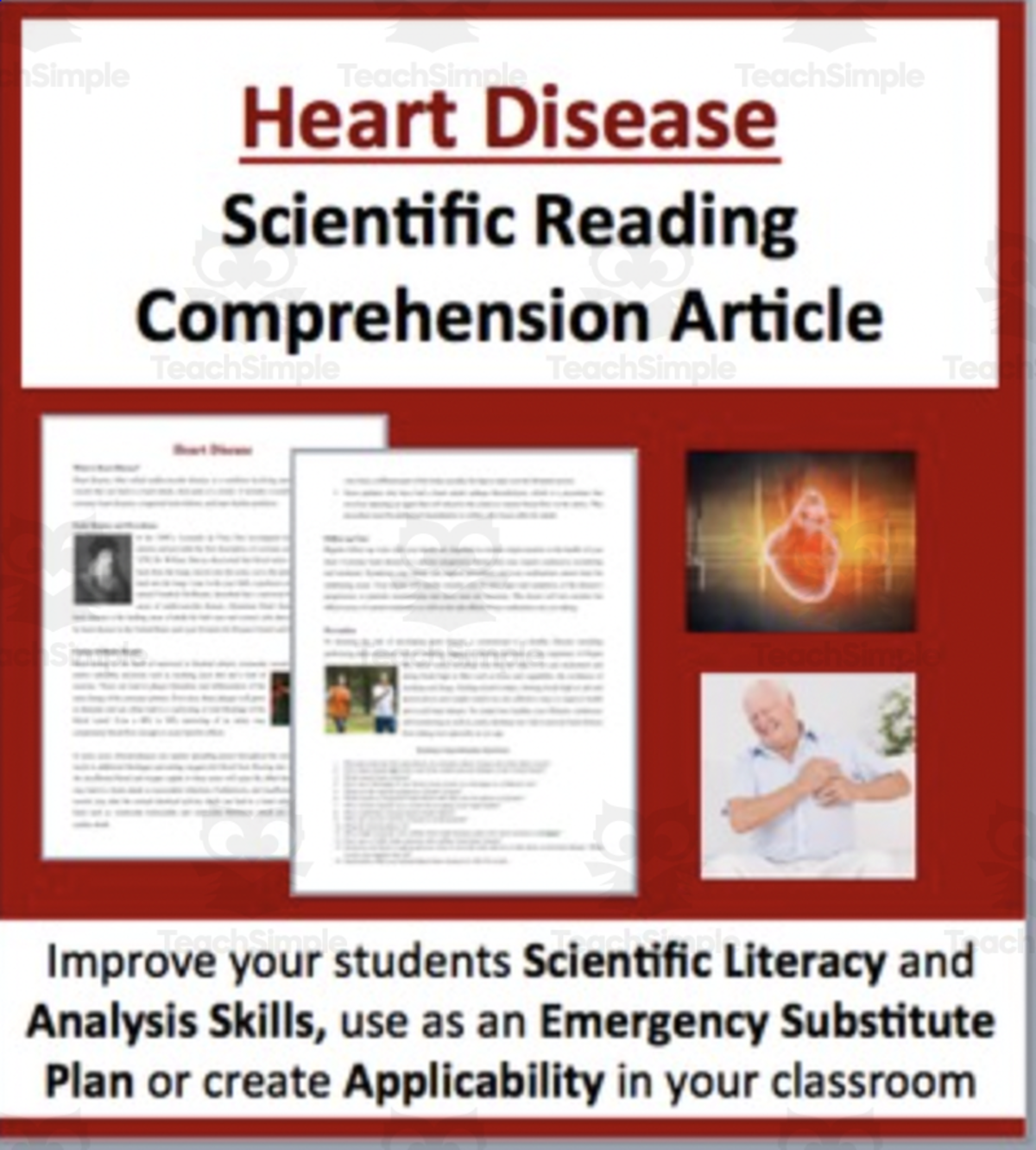 An educational teaching resource from Teach With Fergy entitled Heart Disease Reading Comprehension Article downloadable at Teach Simple.