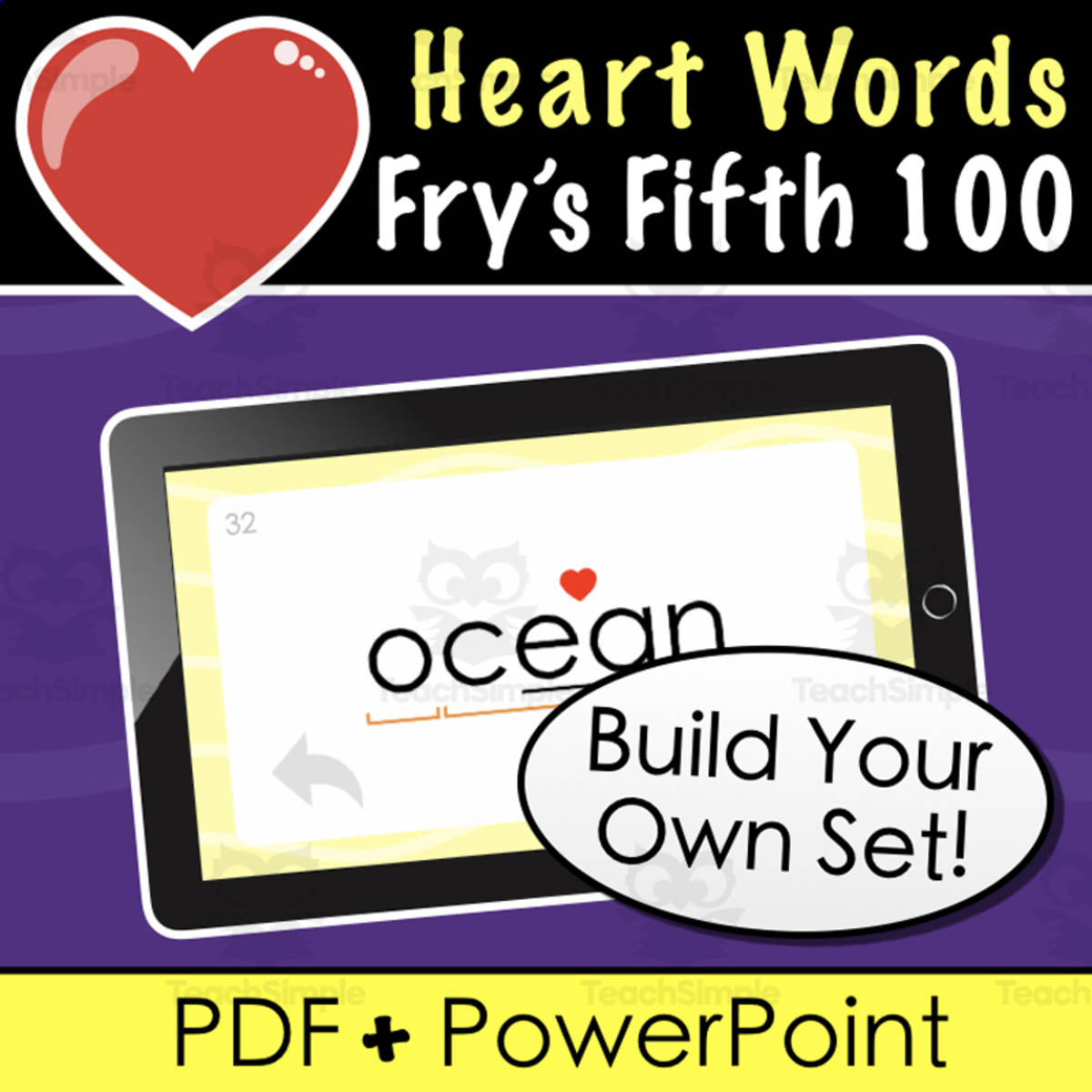 An educational teaching resource from Tom's Talk entitled Heart Words | Fry’s Fifth 100 | Build Your Own Flash Card Set downloadable at Teach Simple.