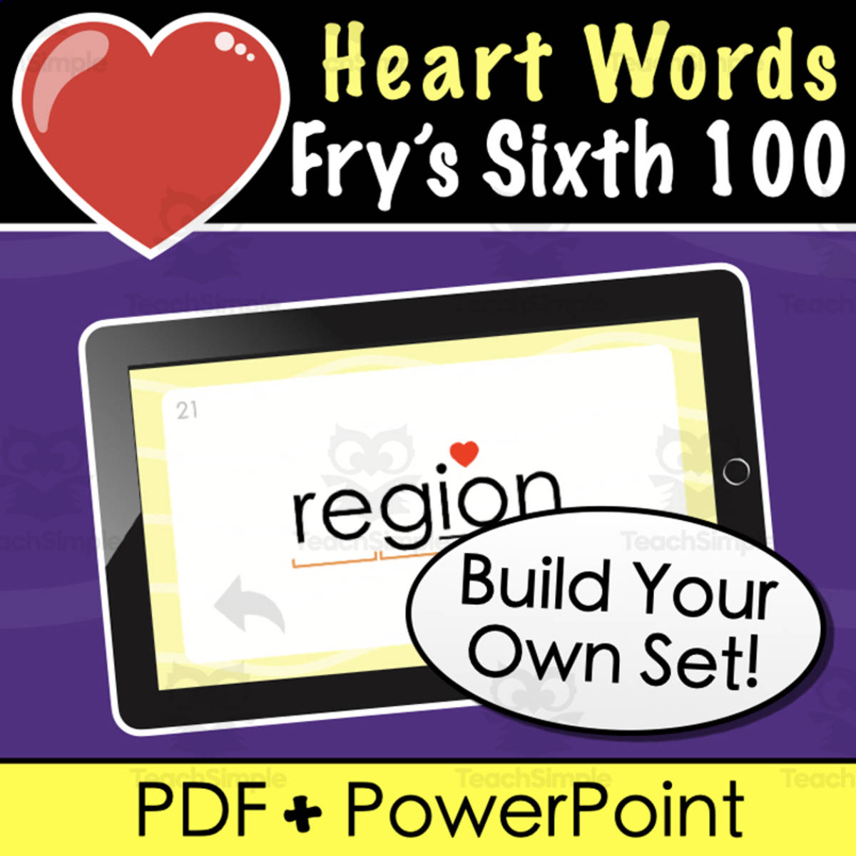 An educational teaching resource from Tom's Talk entitled Heart Words | Fry’s Sixth 100 | Build Your Own Flash Card Set downloadable at Teach Simple.