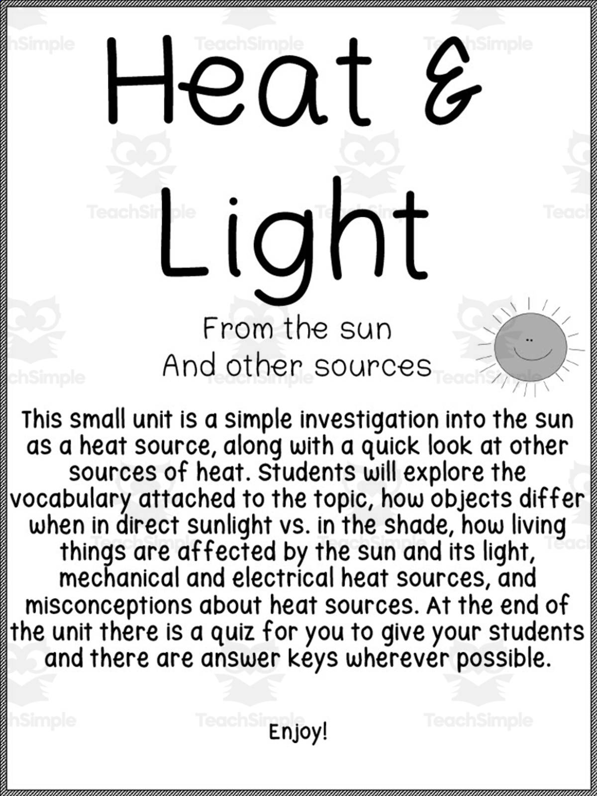 An educational teaching resource from At the Core entitled Heat and Light Investigation downloadable at Teach Simple.