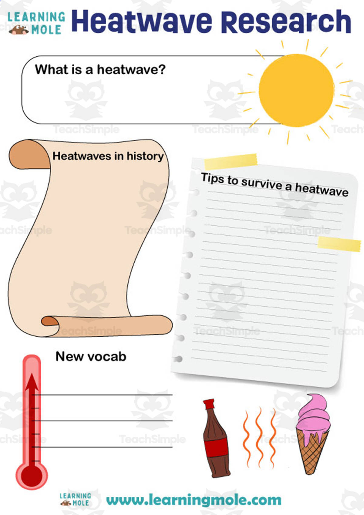 An educational teaching resource from Educational Voice entitled Heatwave Activity downloadable at Teach Simple.