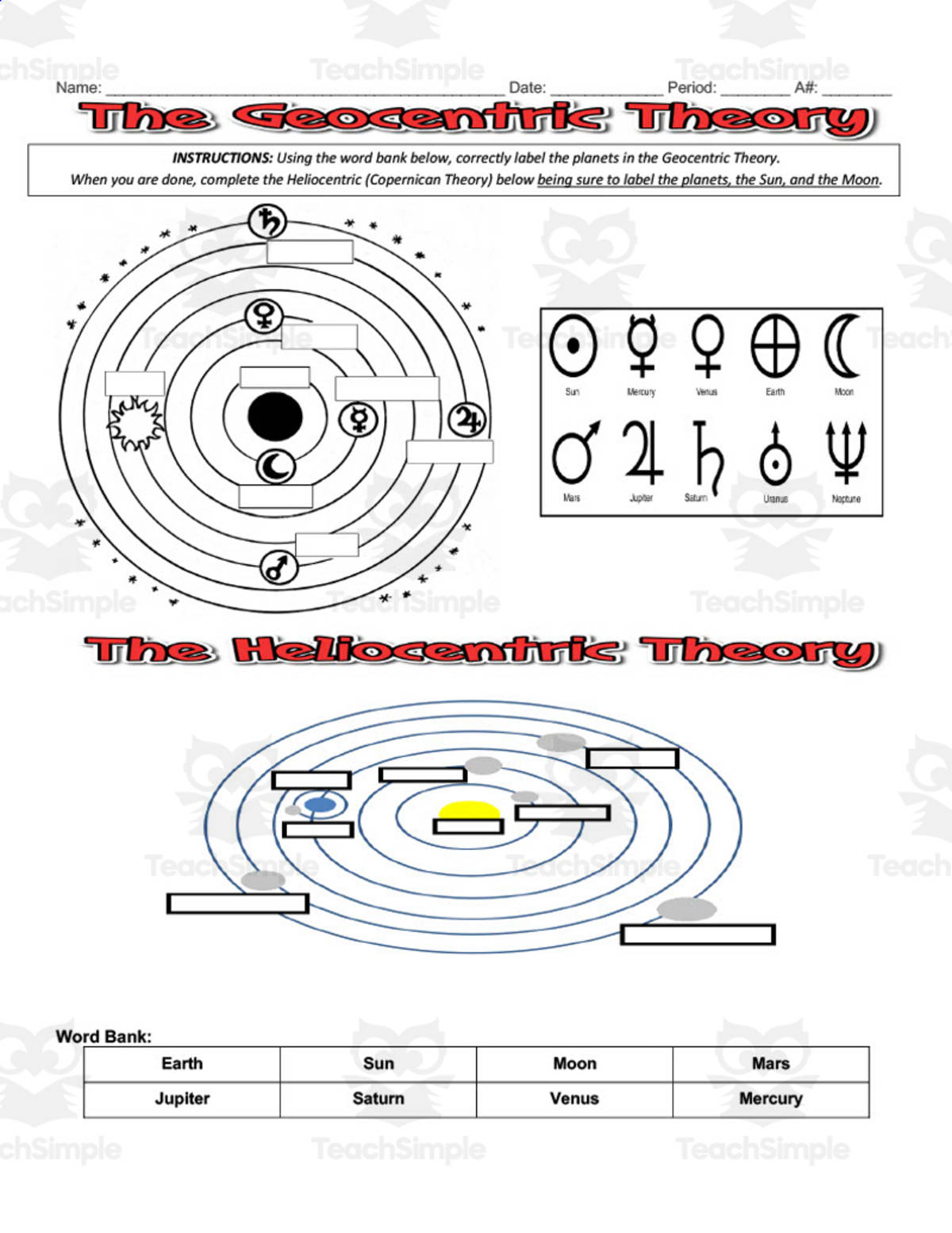 An educational teaching resource from DrDrew entitled Heliocentric vs. Geocentric Theory downloadable at Teach Simple.
