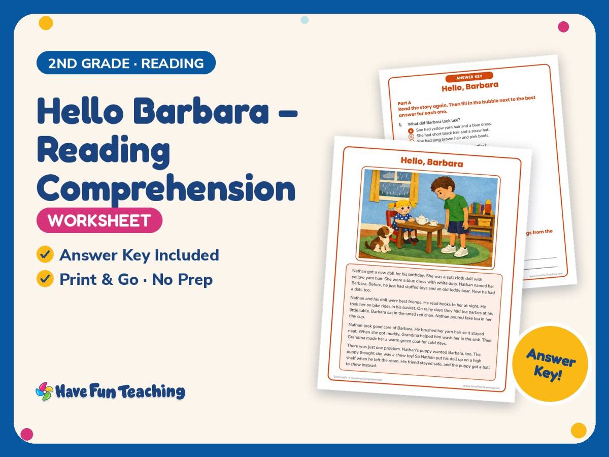 Hello Barbara – Reading Comprehension Worksheet – 2nd Grade Practice preview