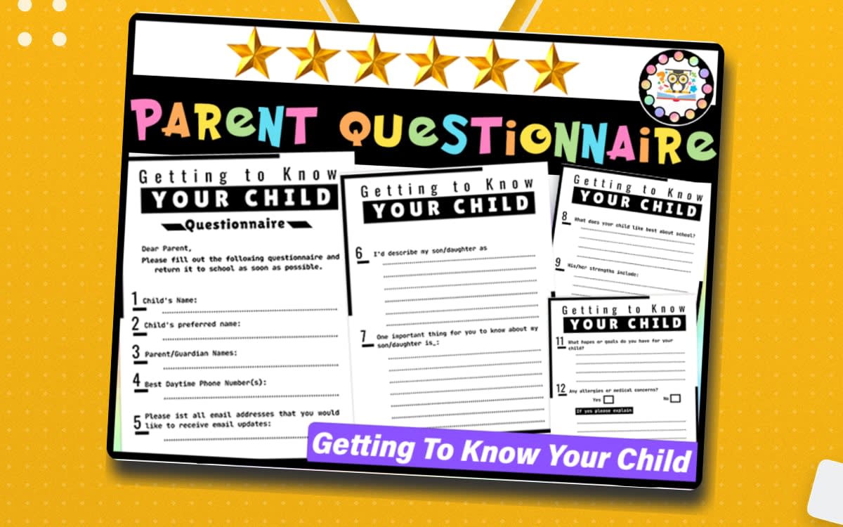 An educational teaching resource from LAMO entitled Help Me Get to Know Your Child |Questionnaire Parent Survey Worksheet downloadable at Teach Simple.