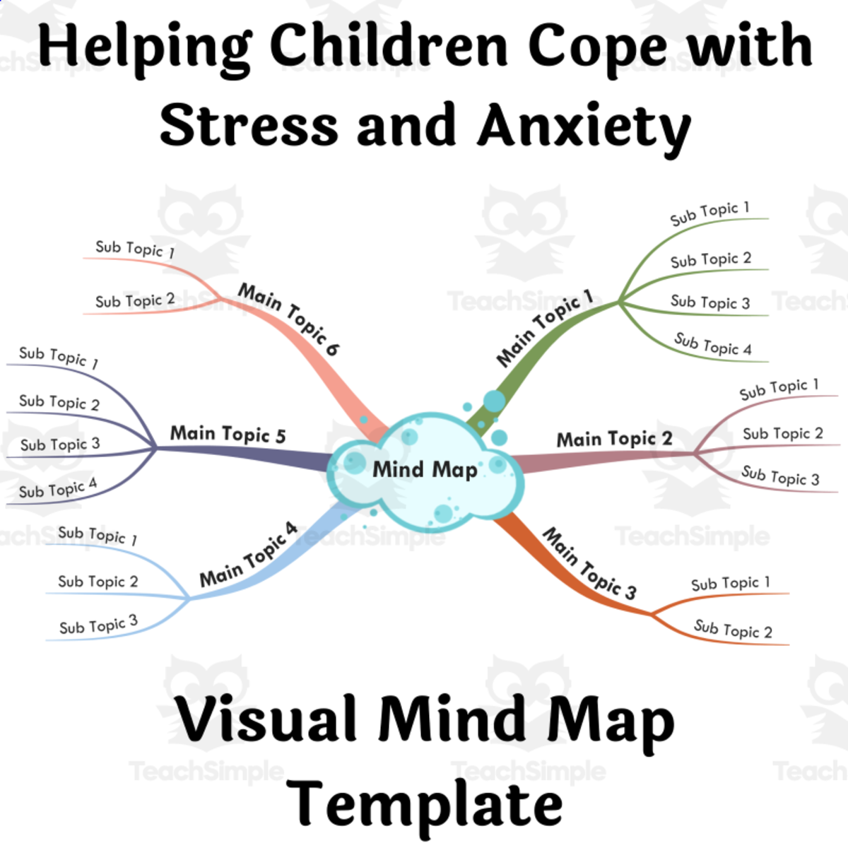 An educational teaching resource from BookoMap entitled Coping with Stress & Anxiety – Mind Map for Kids downloadable at Teach Simple.