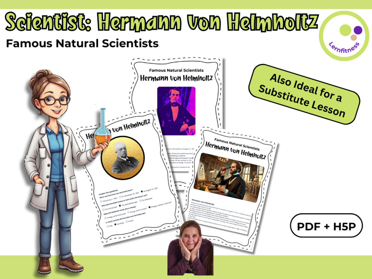 An educational teaching resource from Lernfitness entitled Hermann von Helmholtz – Fact Sheet, Quiz & Interactive PDF (incl. H5P) downloadable at Teach Simple.