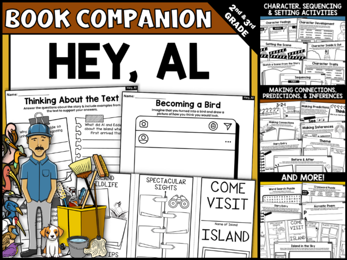 An educational teaching resource from Creatively Gifted entitled Hey, Al by Arthur Yorinks Read-Aloud Activities downloadable at Teach Simple.