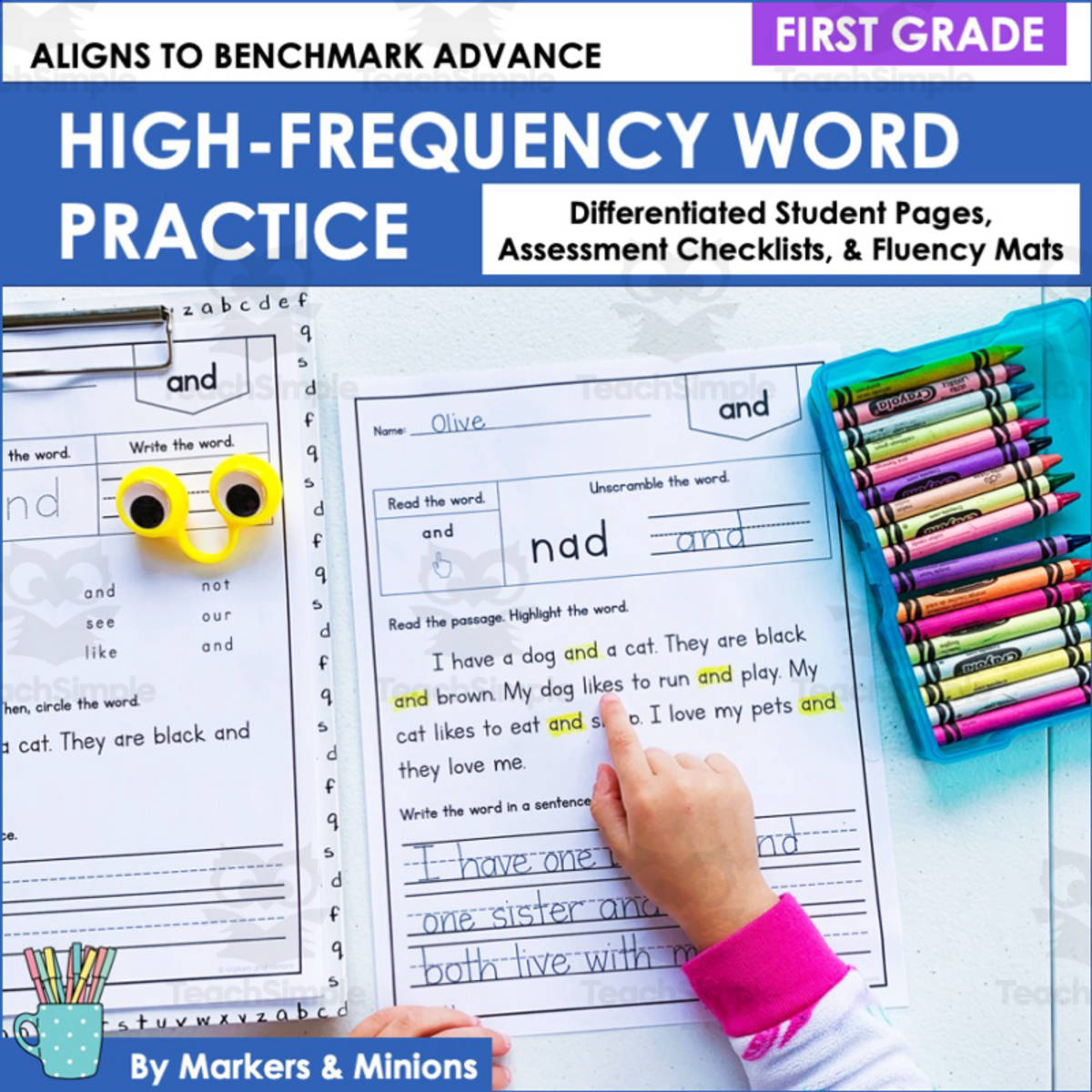 An educational teaching resource from Markers and Minions entitled High-Frequency Word Practice for Grade 1 downloadable at Teach Simple.