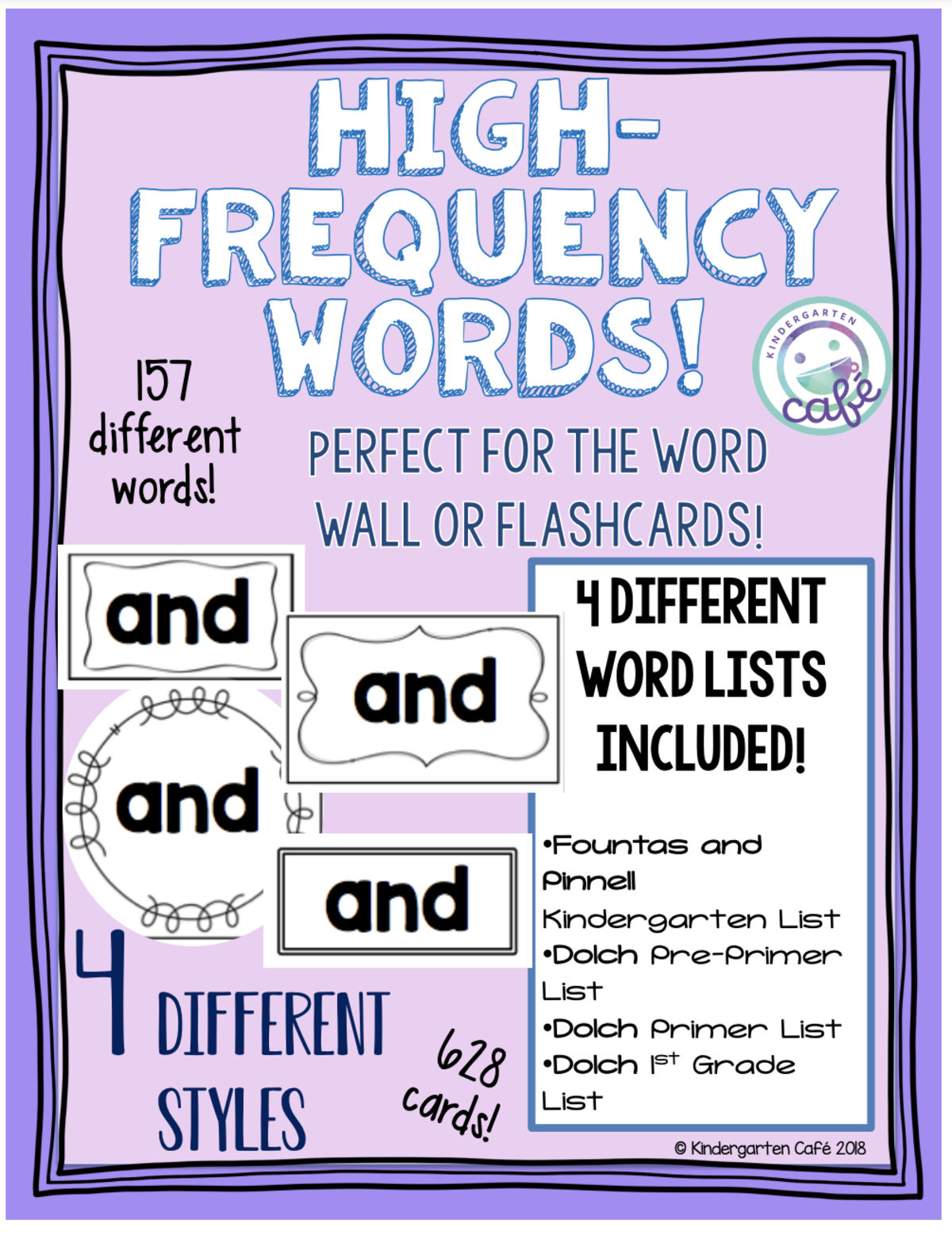 An educational teaching resource from Kindergarten Cafe entitled High-Frequency Words Flashcards downloadable at Teach Simple.