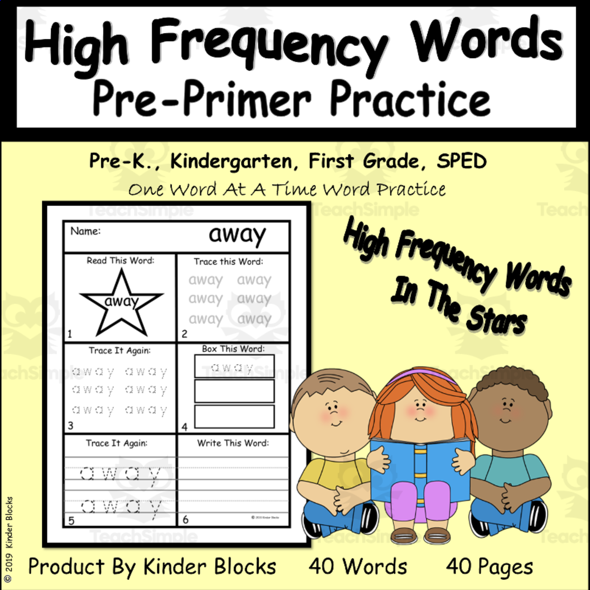 An educational teaching resource from Kinder Blocks entitled High Frequency Words In The Stars - Pre-Primer-Word Practice downloadable at Teach Simple.