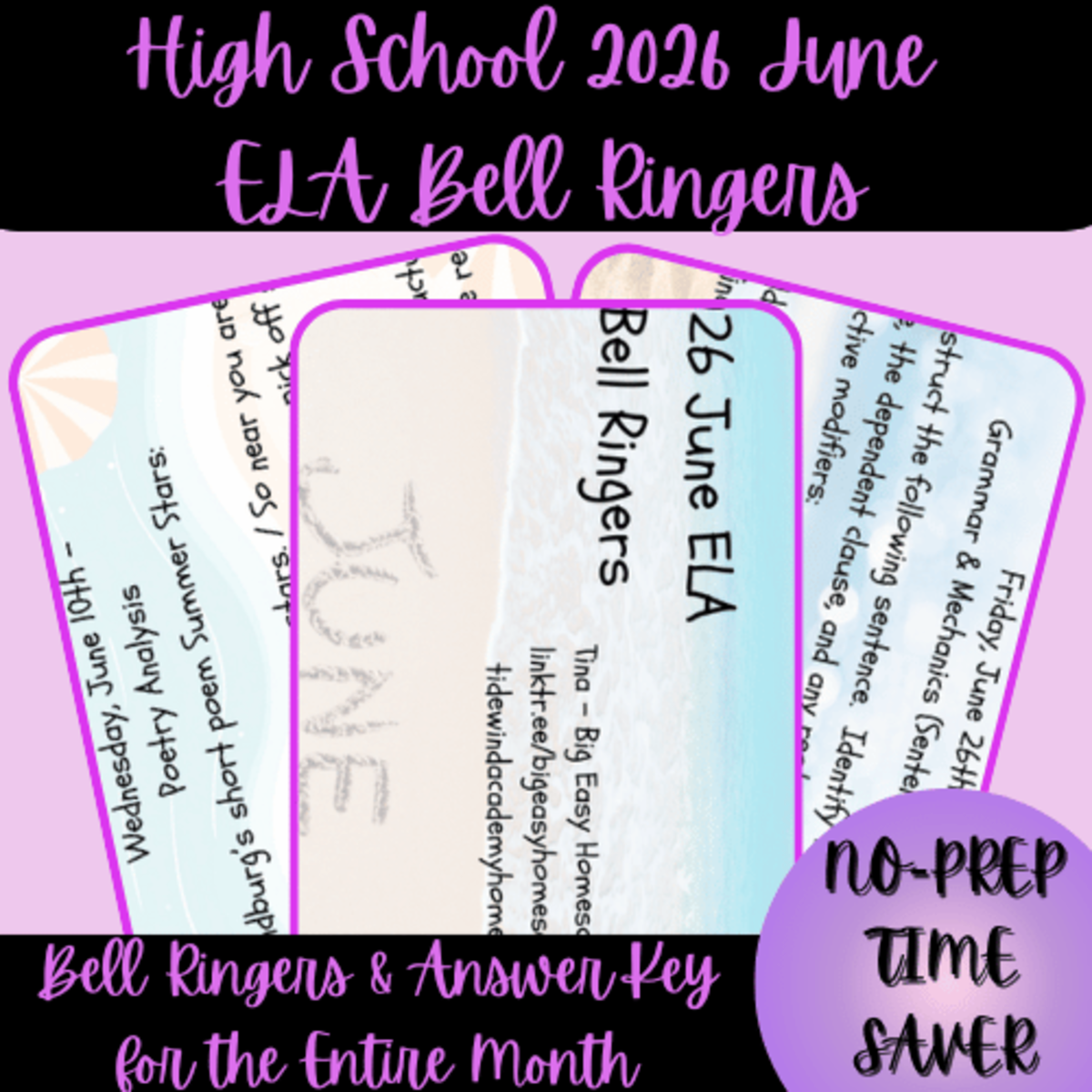 An educational teaching resource from Homeschool with Big Easy Homeschooling Mom entitled High School 2026 June ELA Bell Ringers Bundle downloadable at Teach Simple.