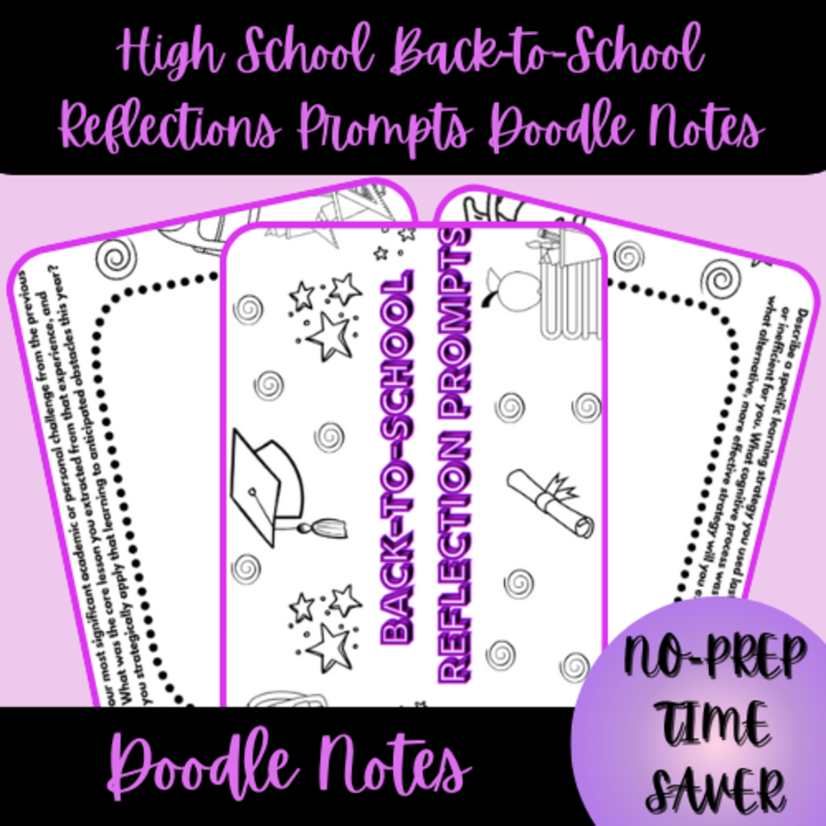 An educational teaching resource from Homeschool with Big Easy Homeschooling Mom entitled High School Back-to-School Reflection Prompts Doodle Notes downloadable at Teach Simple.