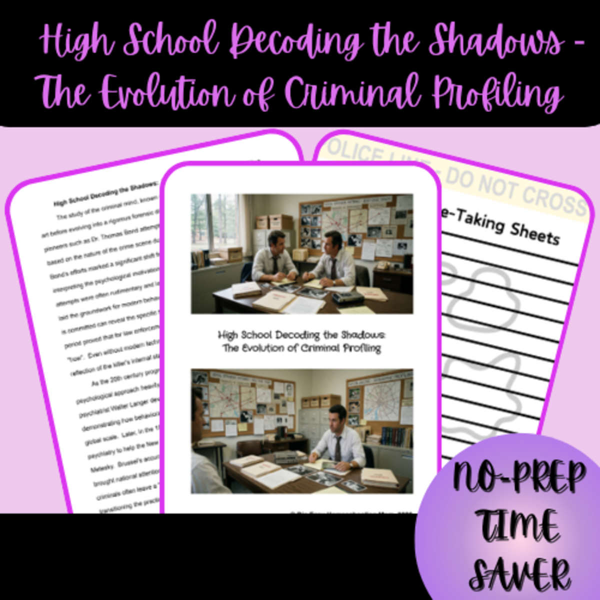 An educational teaching resource from Homeschool with Big Easy Homeschooling Mom entitled High School Decoding the Shadows:  The Evolution of Criminal Profiling downloadable at Teach Simple.