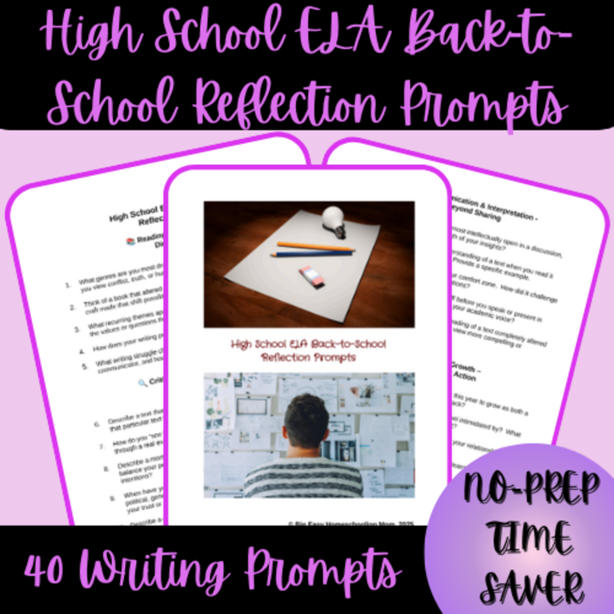 An educational teaching resource from Homeschool with Big Easy Homeschooling Mom entitled HIgh School ELA Back-to-School Reflection Prompts downloadable at Teach Simple.