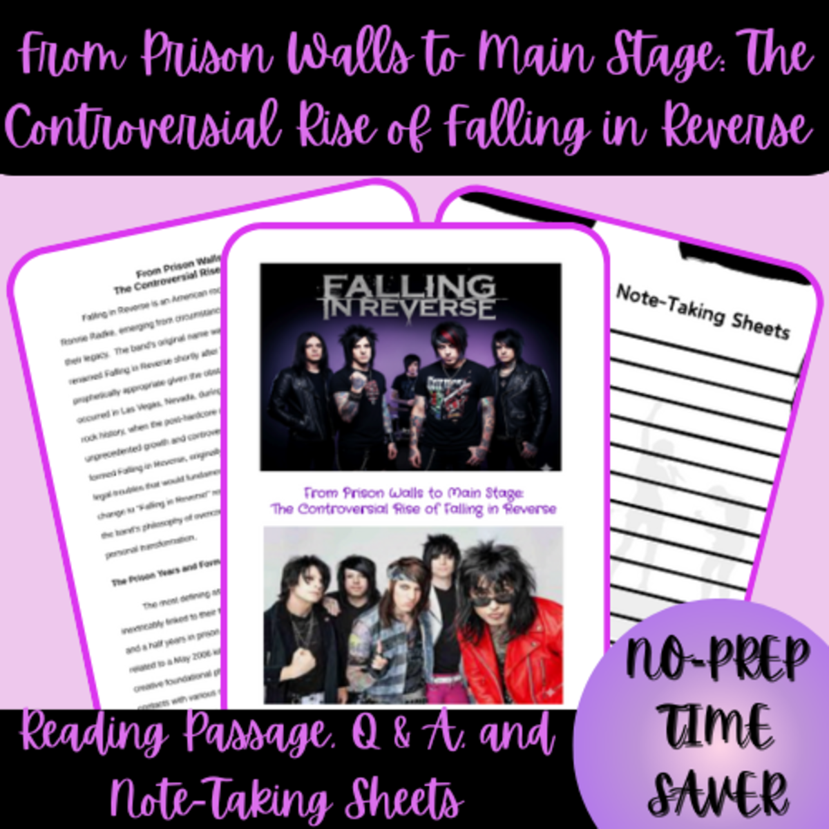An educational teaching resource from Homeschool with Big Easy Homeschooling Mom entitled High School Falling in Reverse Reading Passage and Q & A downloadable at Teach Simple.